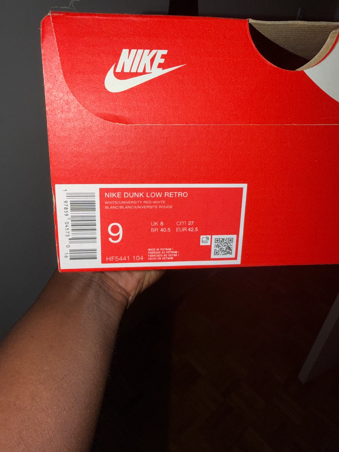 Nike Dunk Low Retro White/University Red Sz 9