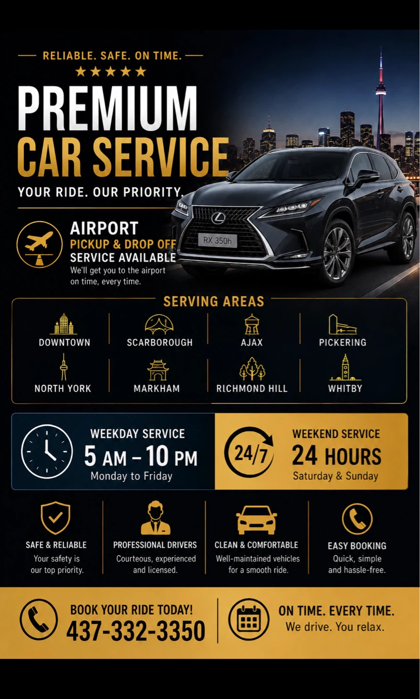 Premium Car Service - Airport Pickup & Drop Off Available