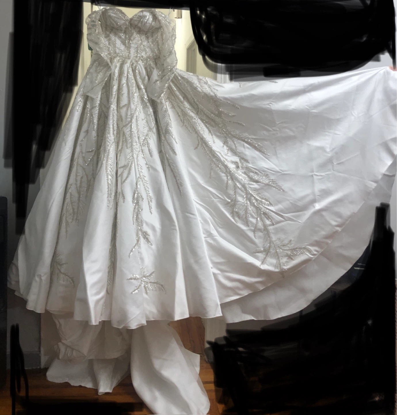White Strapless Wedding Dress with Silver Embellishments - photo 5