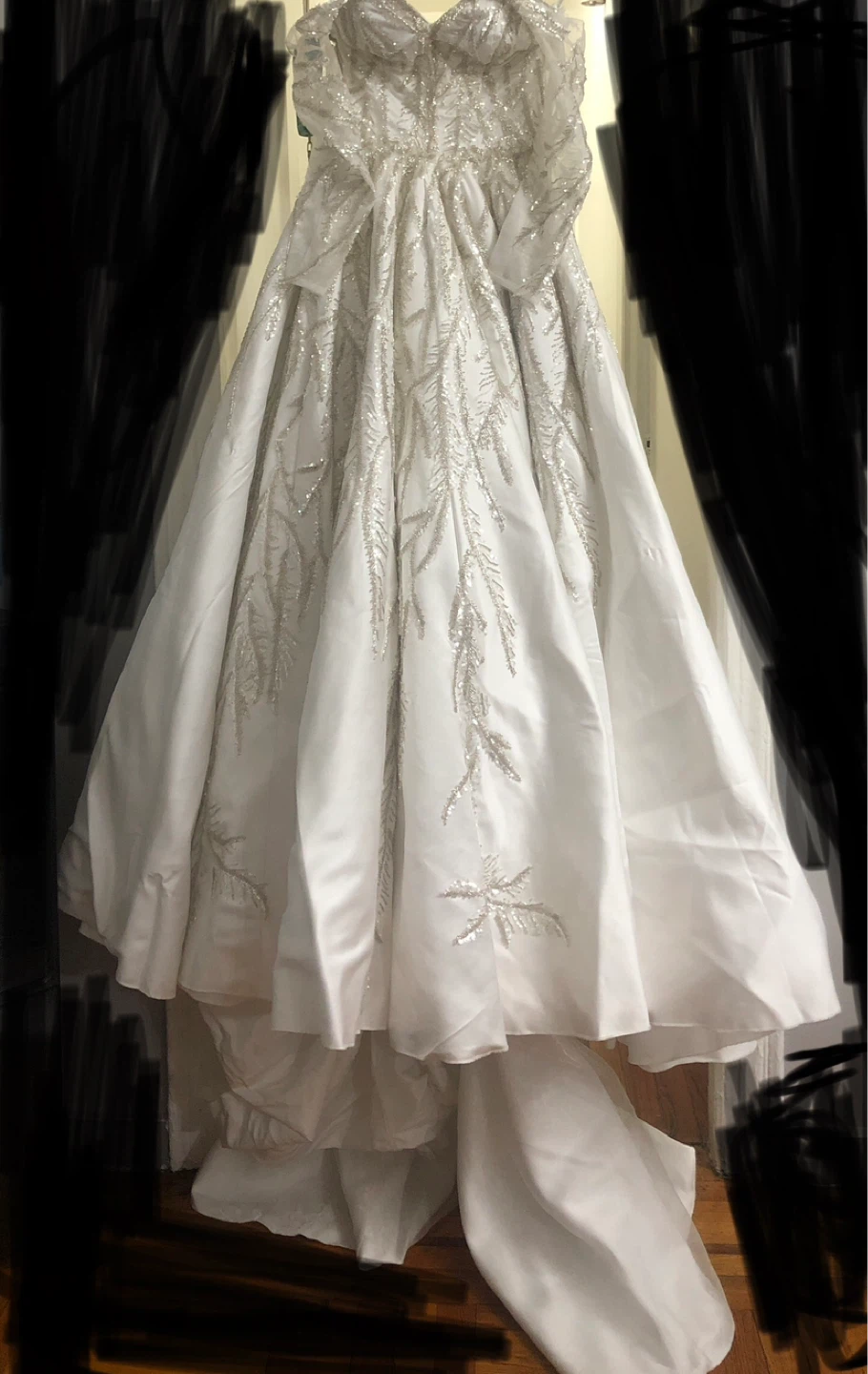 White Strapless Wedding Dress with Silver Embellishments - photo 4