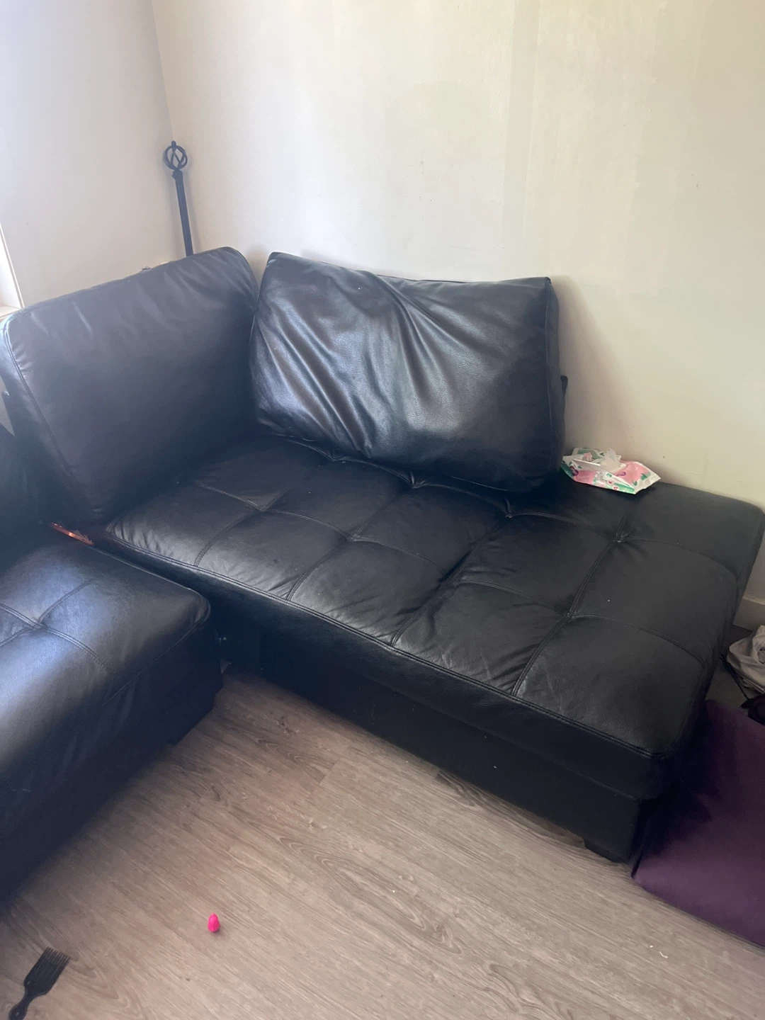 Black Faux Leather Sectional Sofa