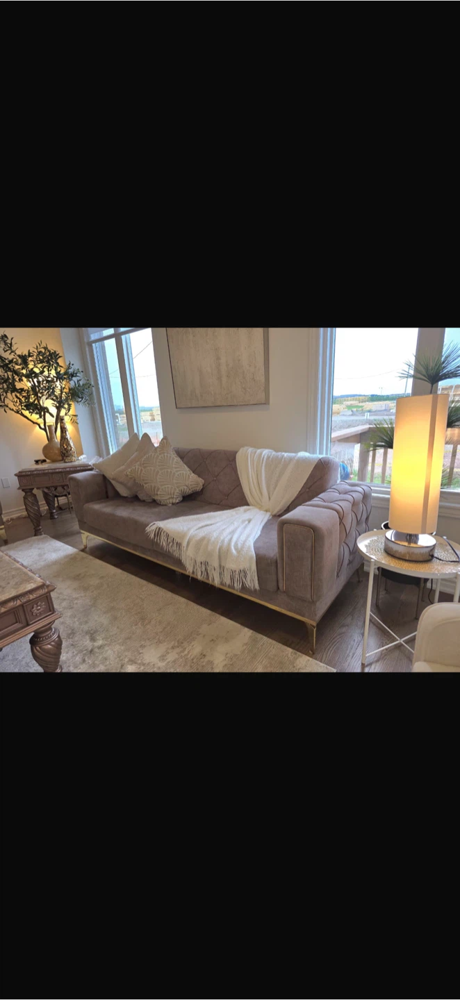 Tufted Sofa - Beige/Grey Velvet - photo 2