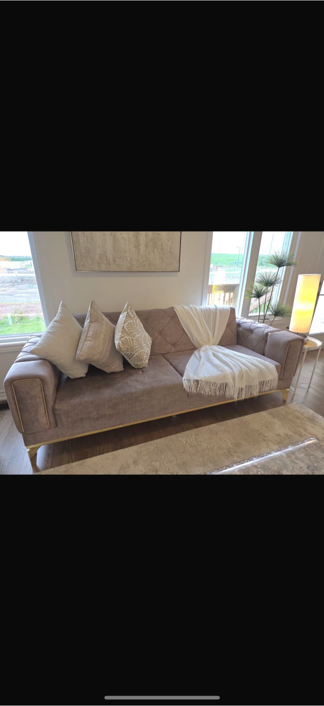 Tufted Sofa - Beige/Grey Velvet - photo 3
