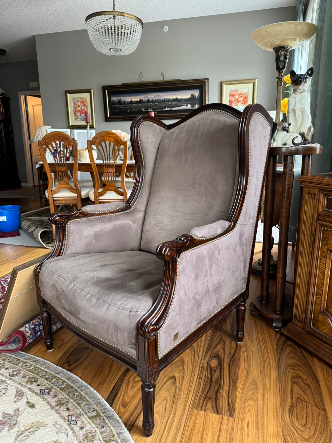 Wingback Accent Chair - Greenish Suede - photo 2