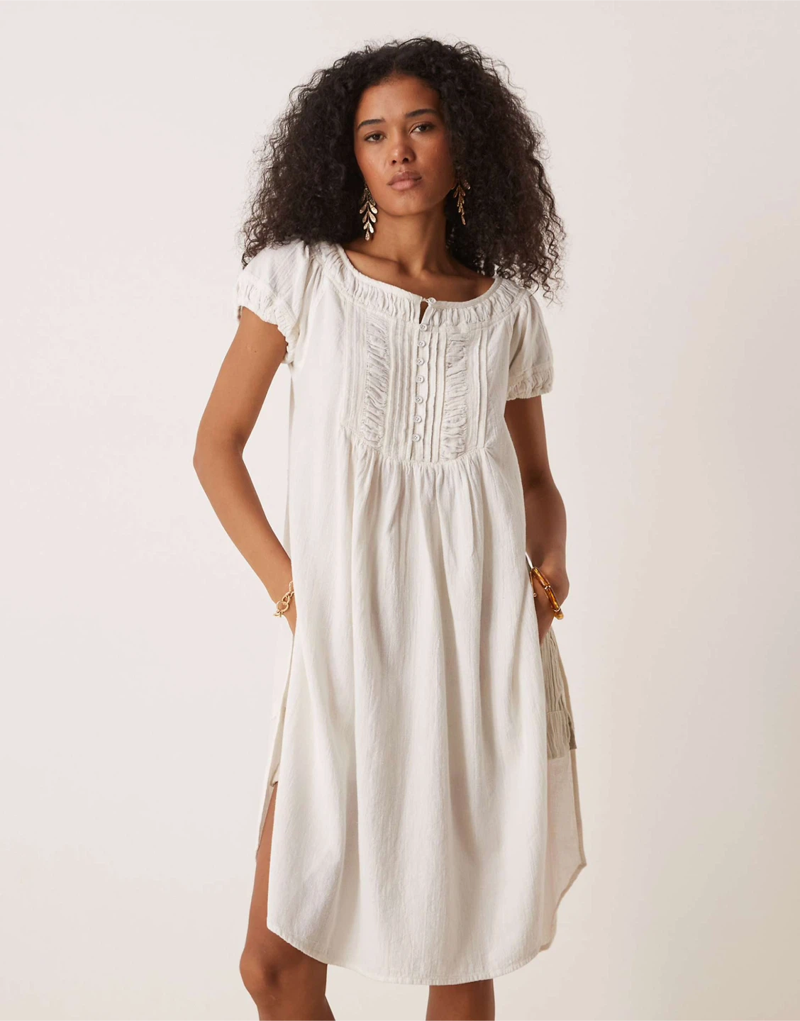 Free People boho midi tunic top in clean ivory