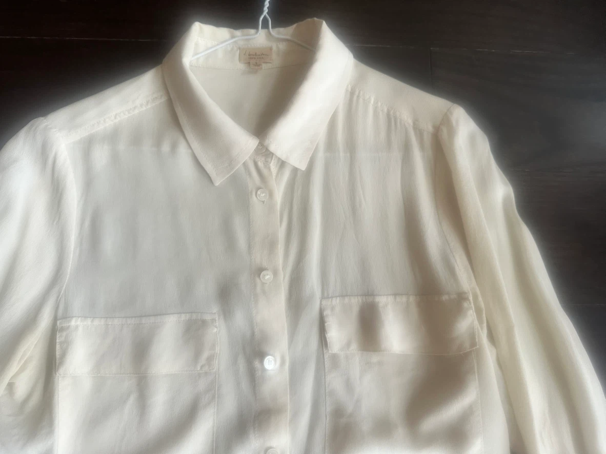 T. Babaton 100% Silk Button-Up Shirt in cream size s - photo 2