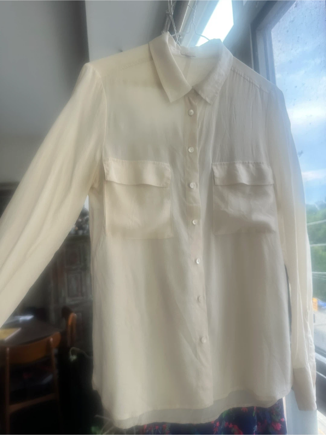 T. Babaton 100% Silk Button-Up Shirt in cream size s - photo 3