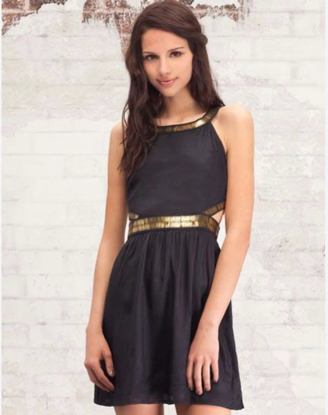 Cotton dress with gold sequins, cutouts from Bershka in Spain s