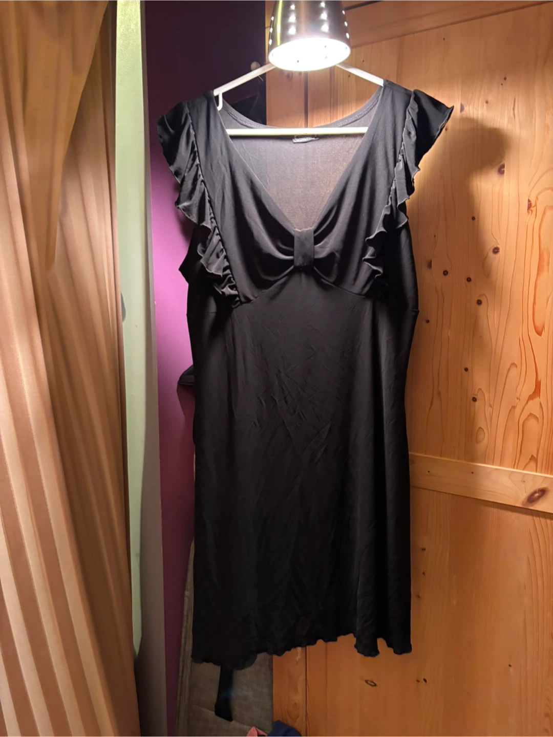 Black V-Neck Ruffle Dress