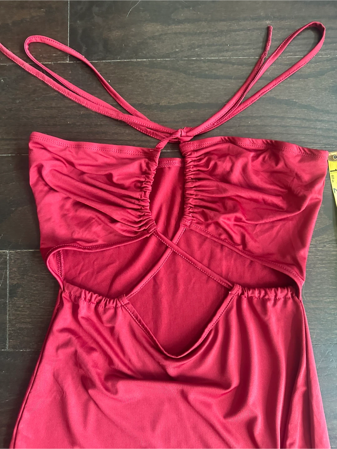 Red Halter Neck Maxi Dress with cut outs in front - photo 2