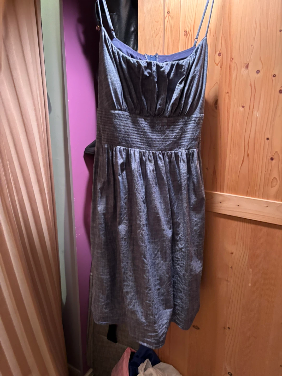 Blue linen blend sundress with tie waist