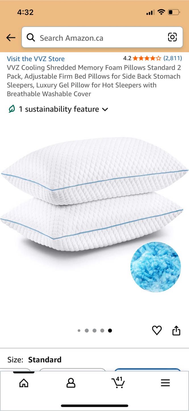VVZ Shredded Memory Foam Pillow Standard 2 Pack