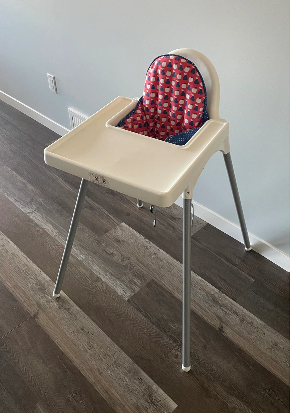 IKEA High Chair with Red and Blue Patterned Seat - photo 2