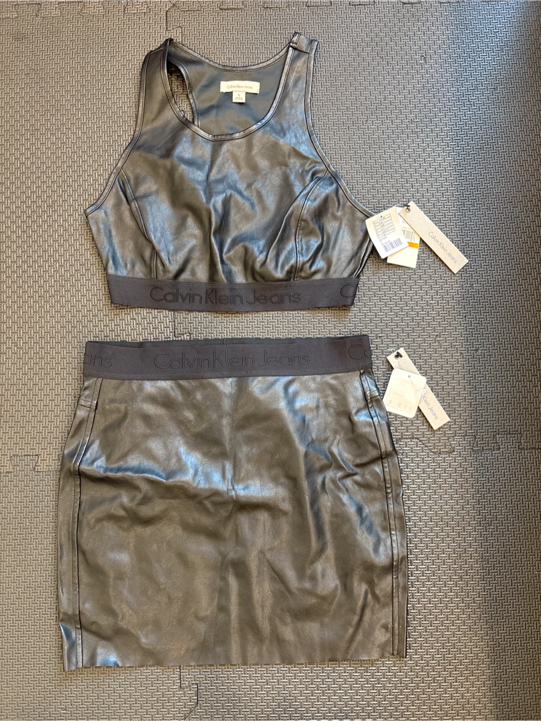 Calvin Klein Jeans Black Faux Leather Set - Size Small