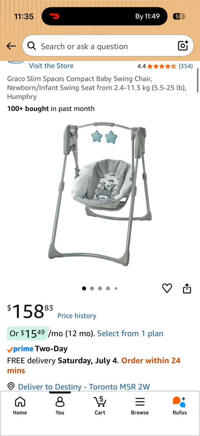 Graco Slim Spaces Compact Baby Swing Chair - photo 2