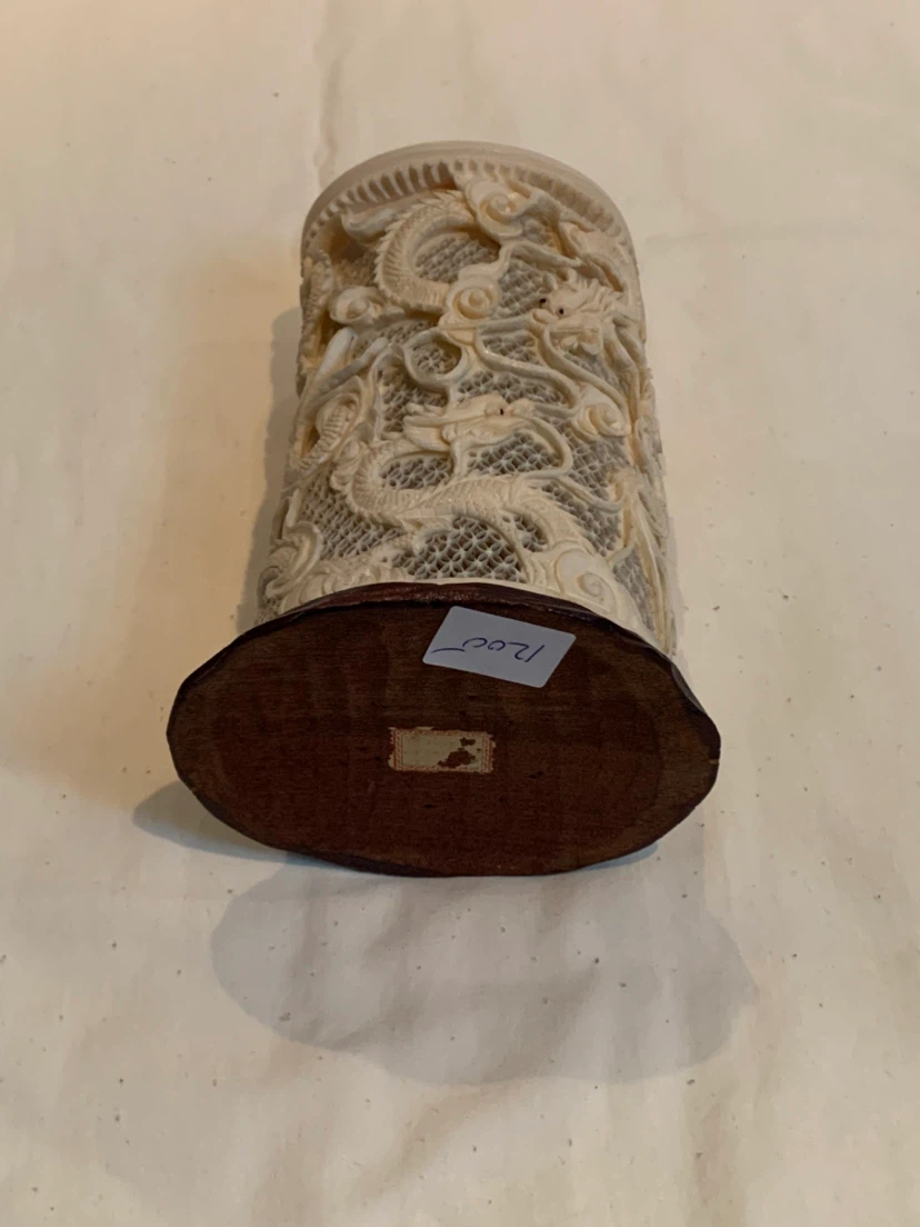 Carved Dragon Cylinder with Wooden Base - photo 3