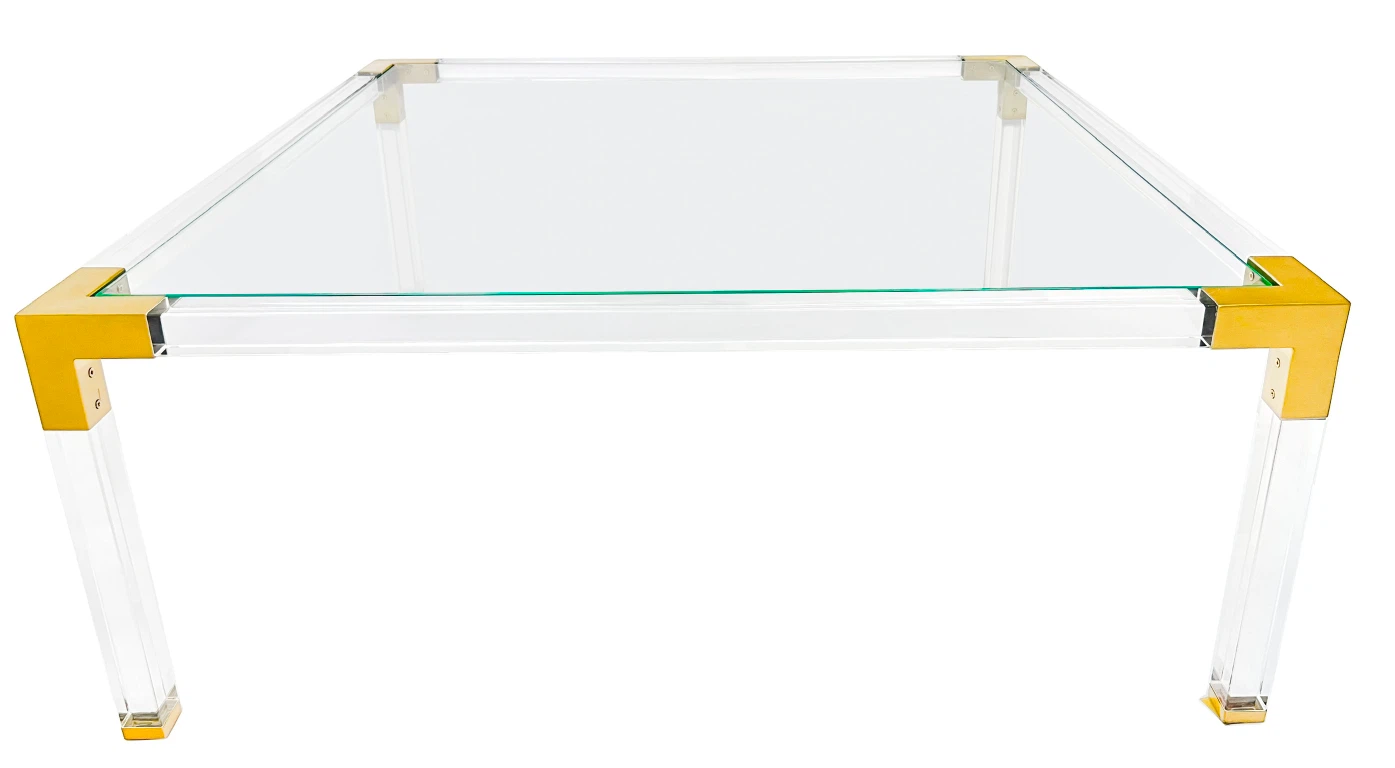 ACRYLIC & GOLD BRASS GLASS COFFEE TABLE - photo 2