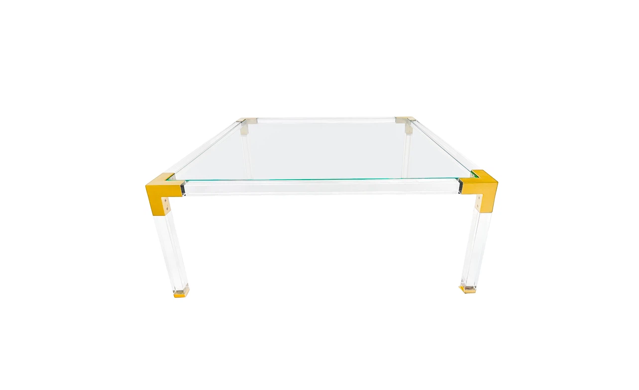 ACRYLIC & GOLD BRASS GLASS COFFEE TABLE
