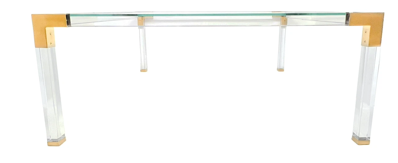 ACRYLIC & GOLD BRASS GLASS COFFEE TABLE - photo 3