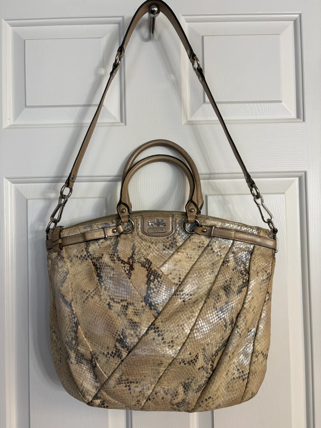 Coach Madison Diagonal Pleated Metallic Exotic Lindsay Satchel