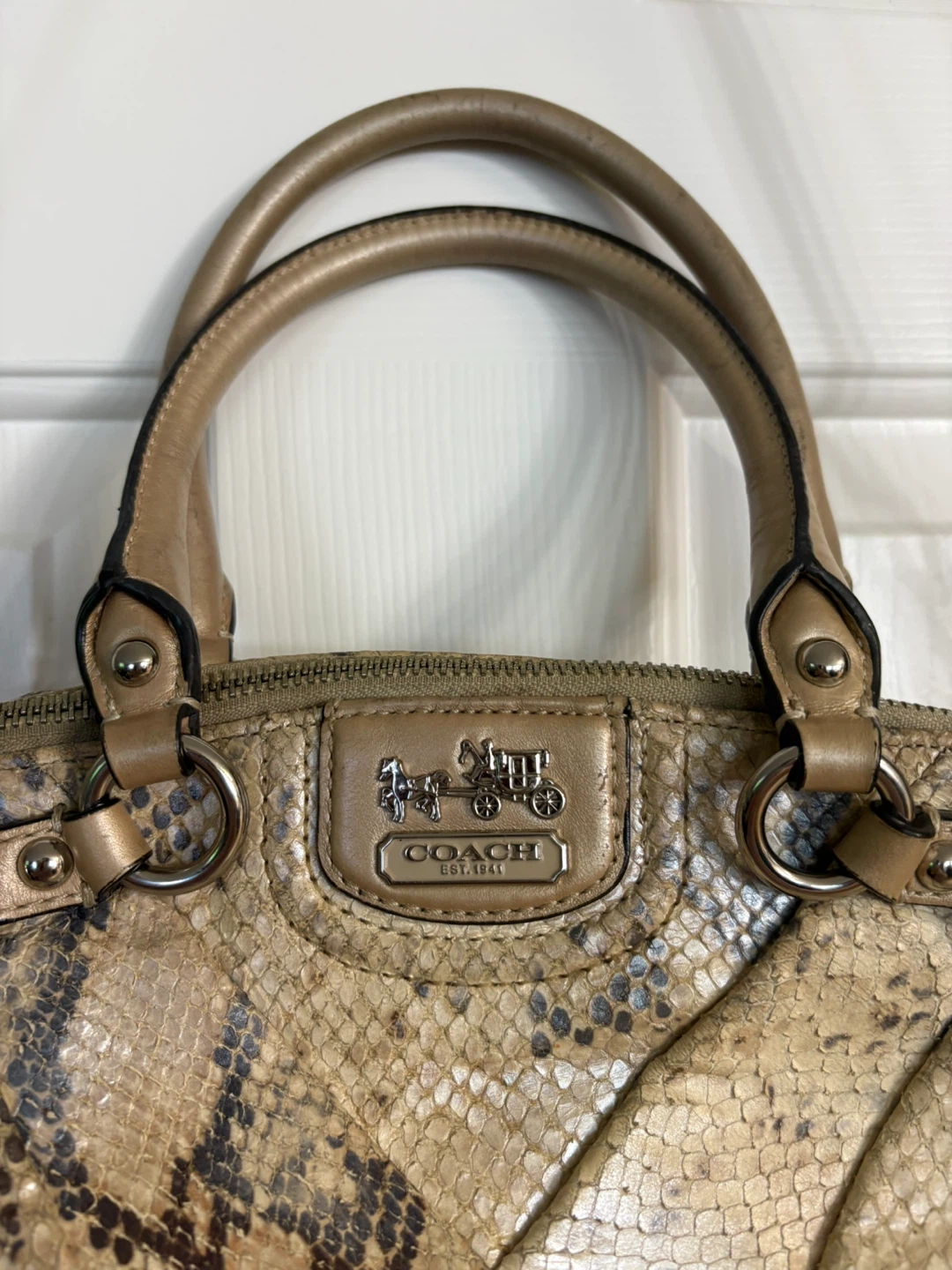 Coach Madison Diagonal Pleated Metallic Exotic Lindsay Satchel - photo 3