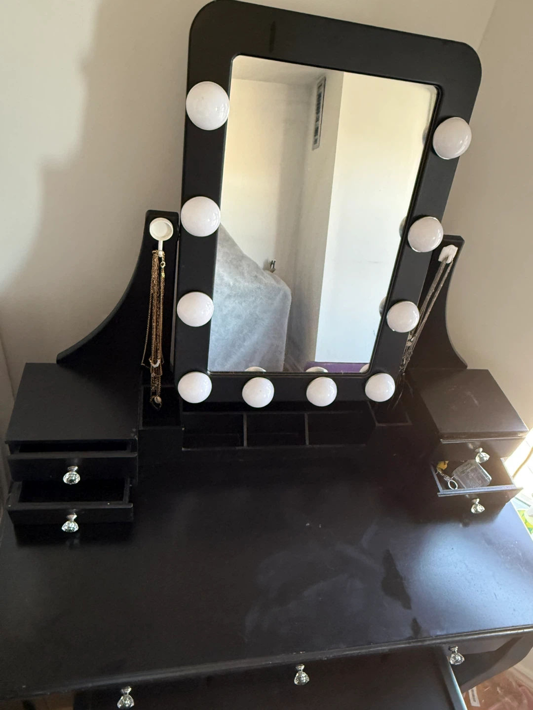 Black Vanity Desk with free 3 drawer sterlite storage