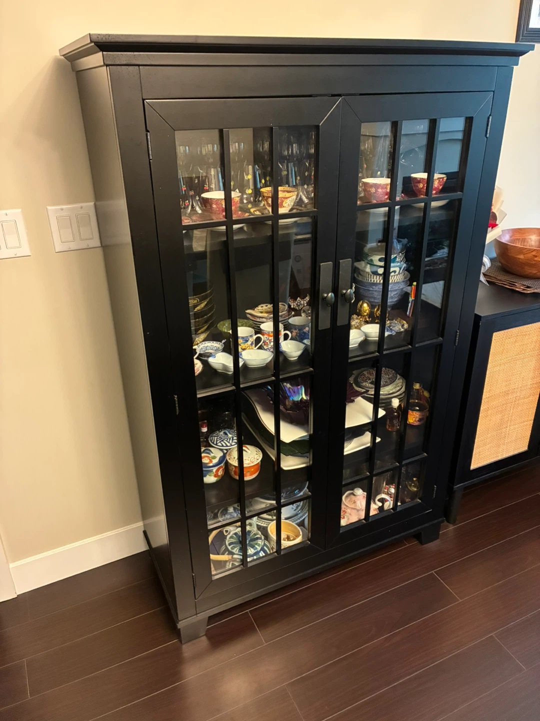 Black Display Cabinet with Glass Doors