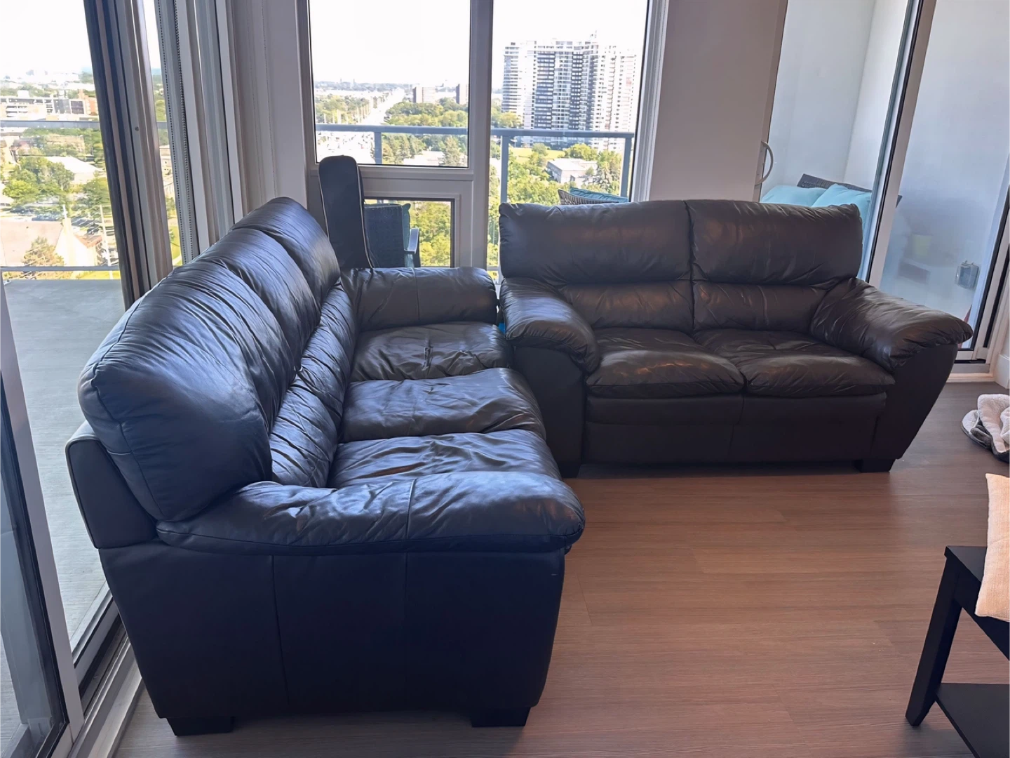 Dark Brown Leather Sofa and Loveseat Set