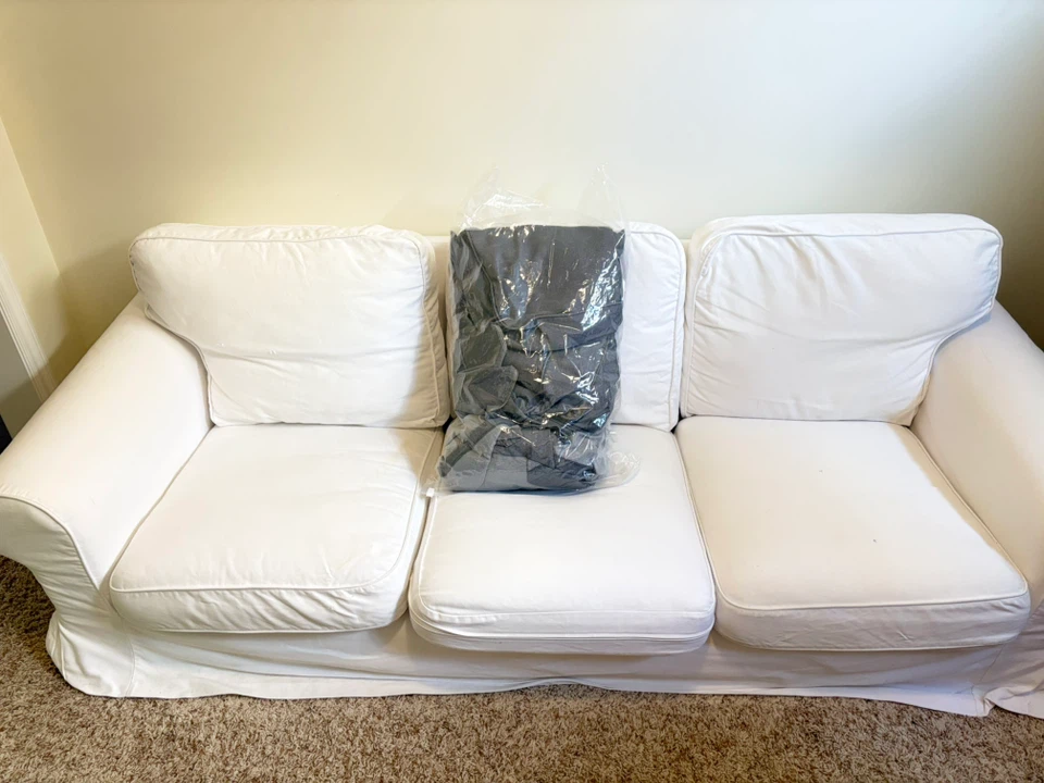 White 3-Seater Sofa with Extra Cover