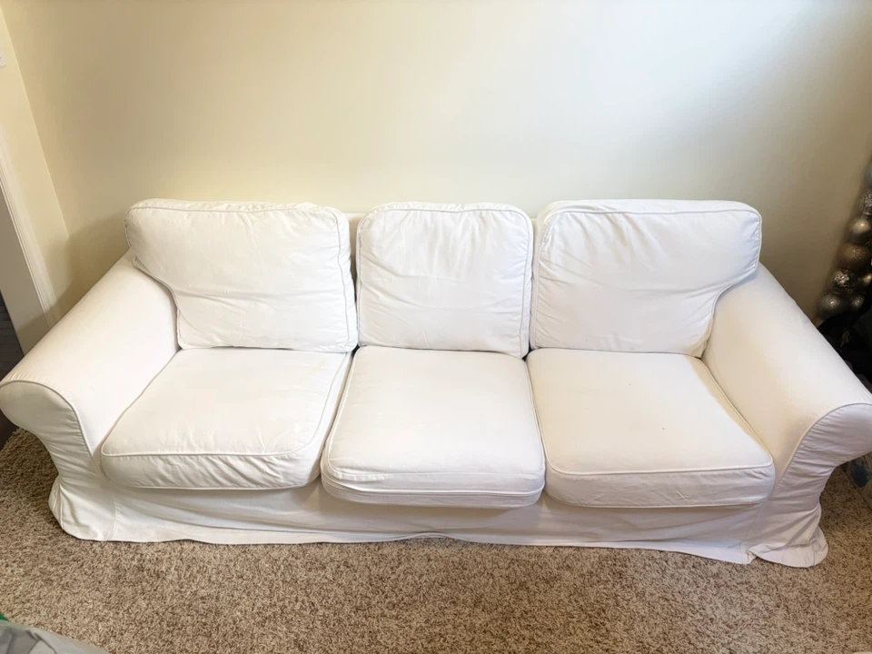 White 3-Seater Sofa with Extra Cover - photo 2
