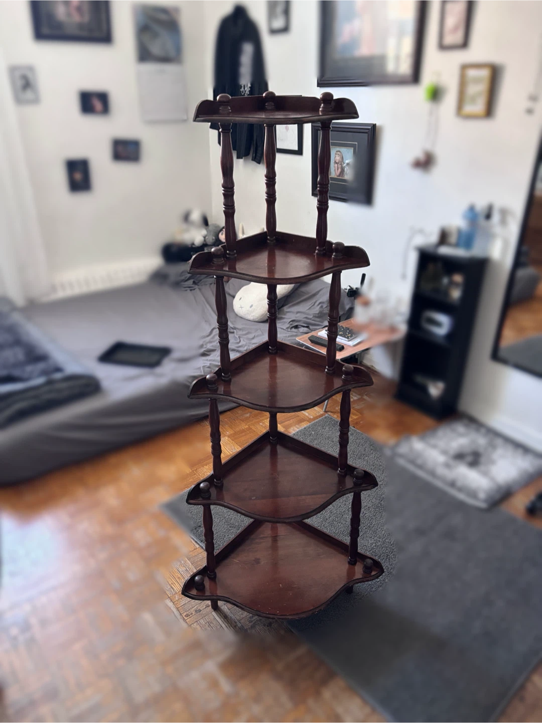 Vintage Solid Wood Corner Display Shelf - 5 Tier