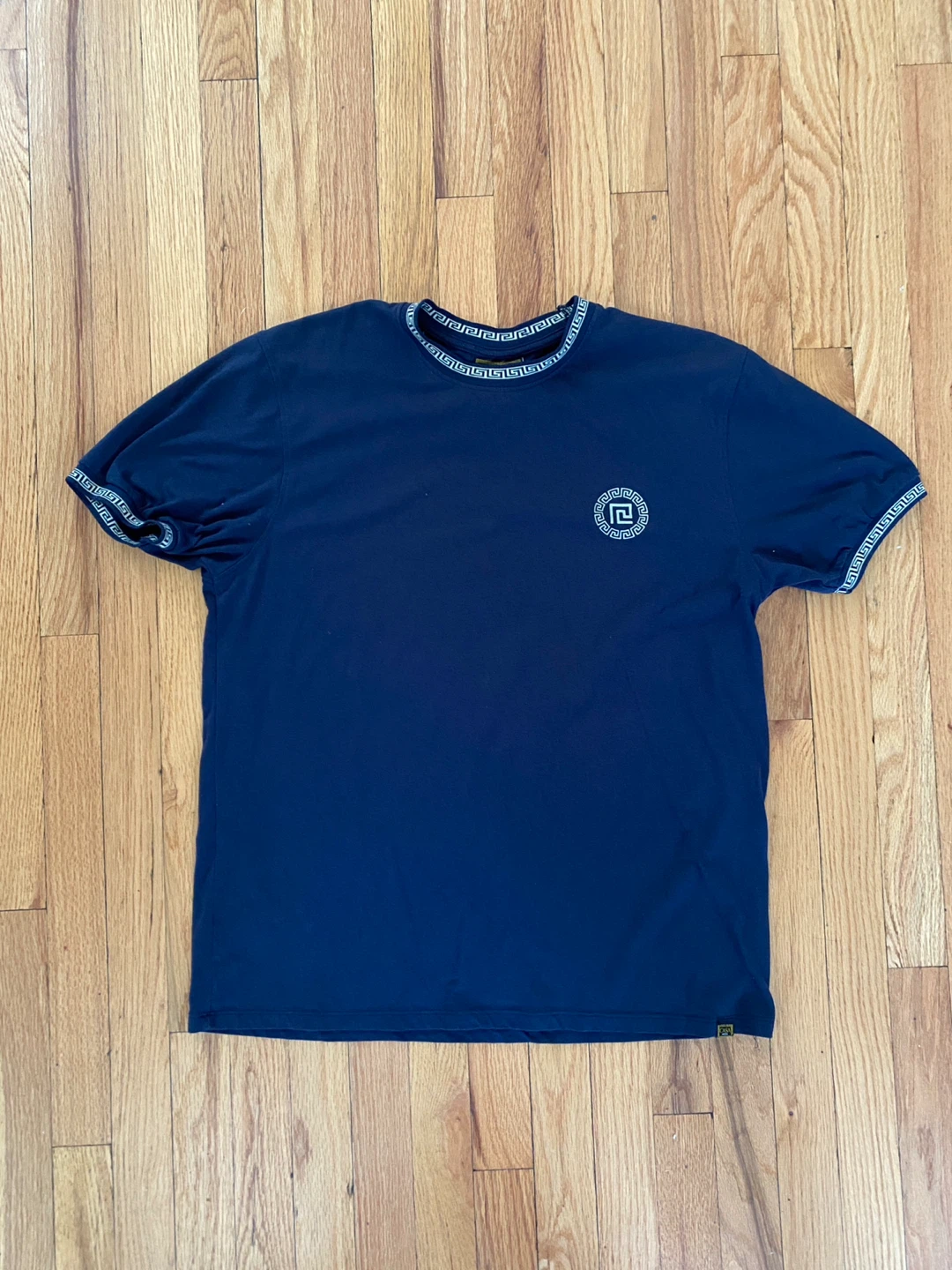 Navy Blue T-Shirt with Greek Key Trim