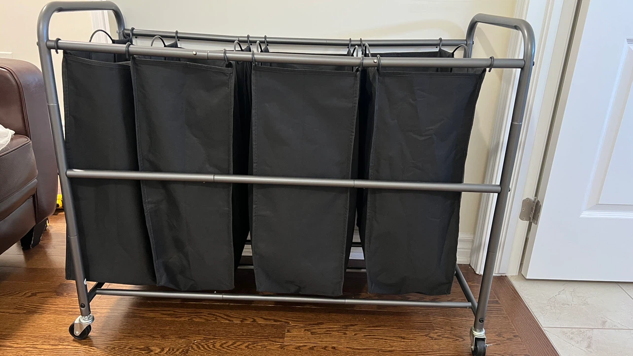 Grey 4-Section Laundry Sorter Cart