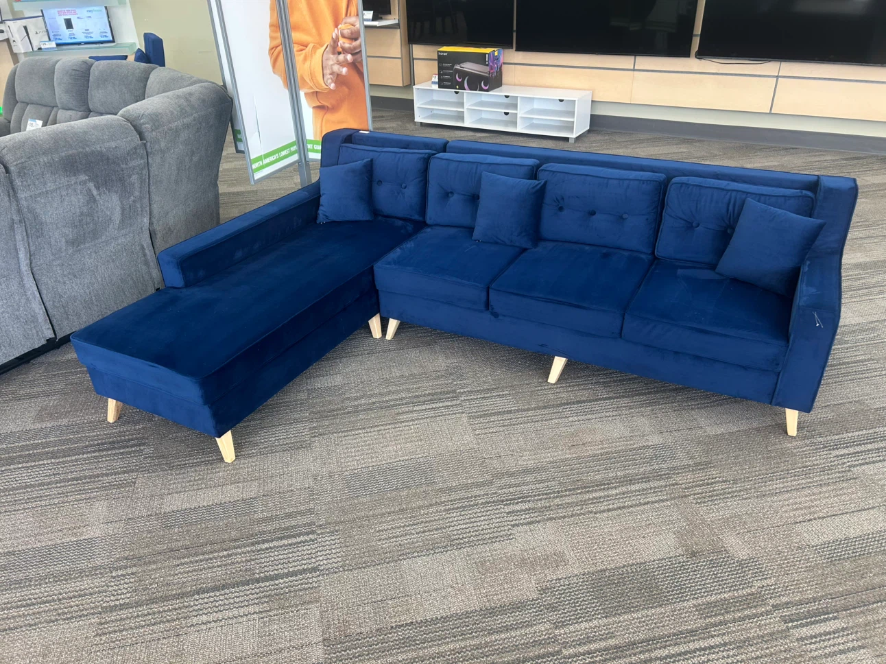 Royal Blue velour sectional - photo 2