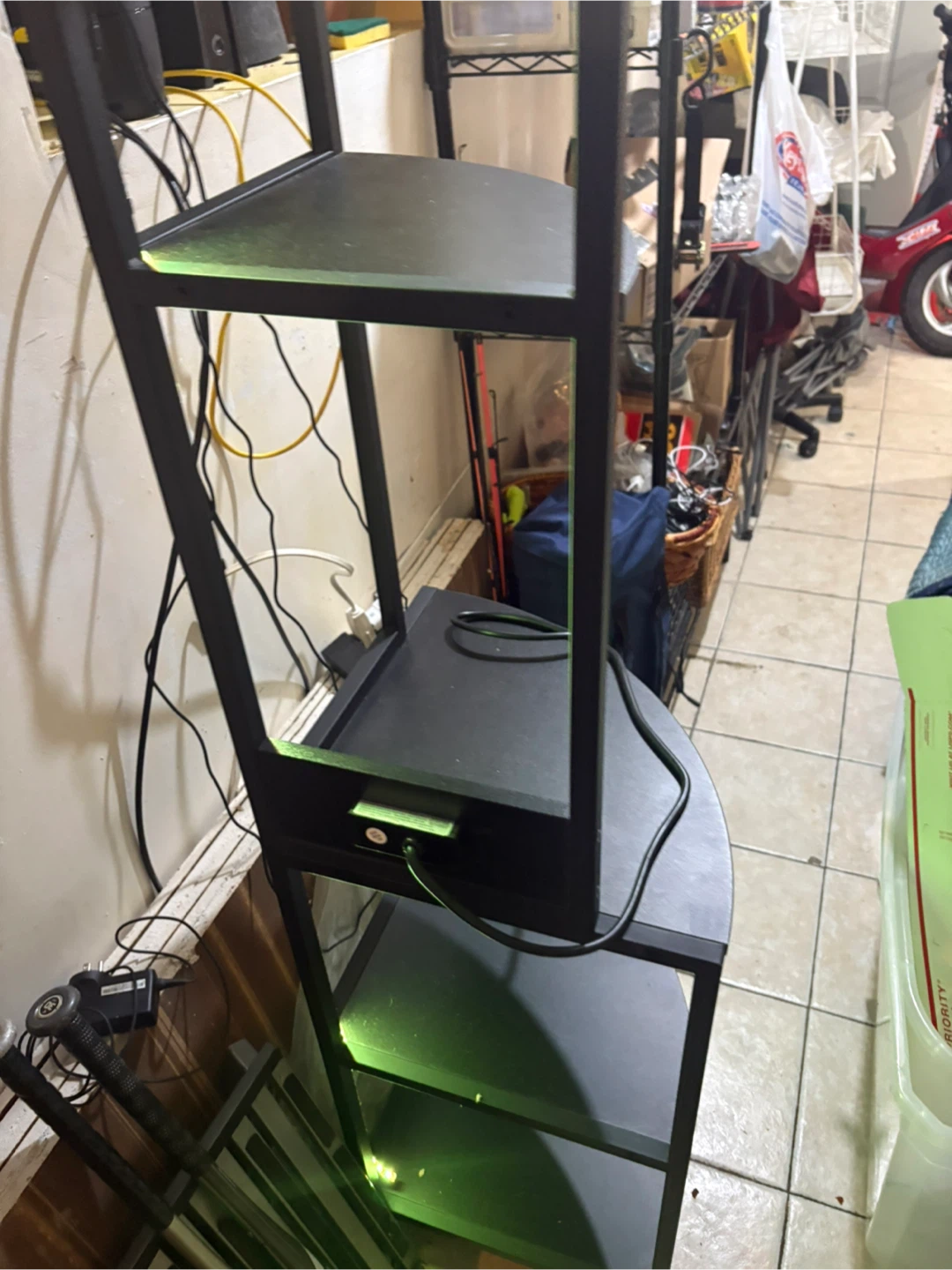 Black Corner Shelf Unit with LED Lights and Outlets