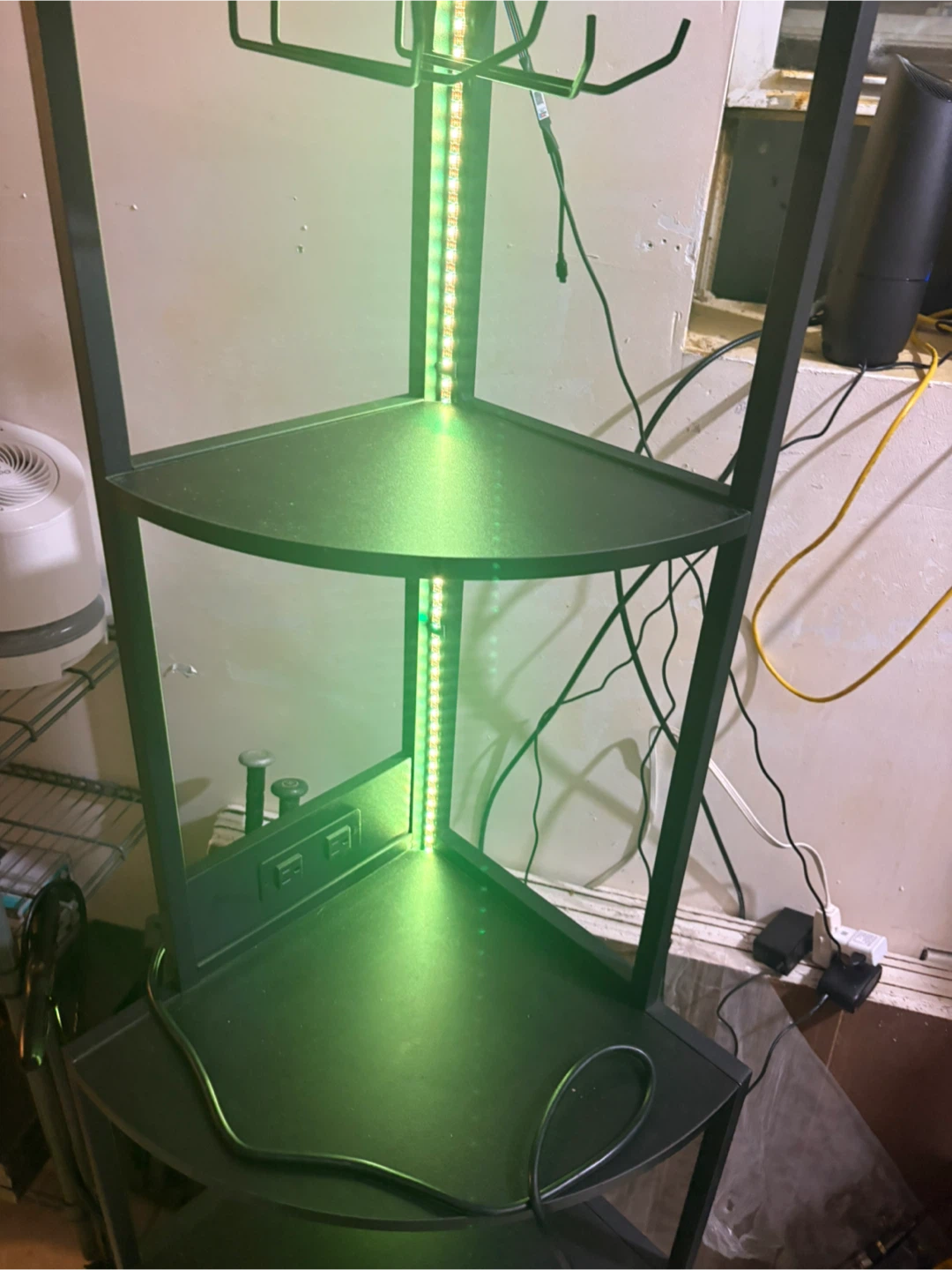 Black Corner Shelf Unit with LED Lights and Outlets - photo 2