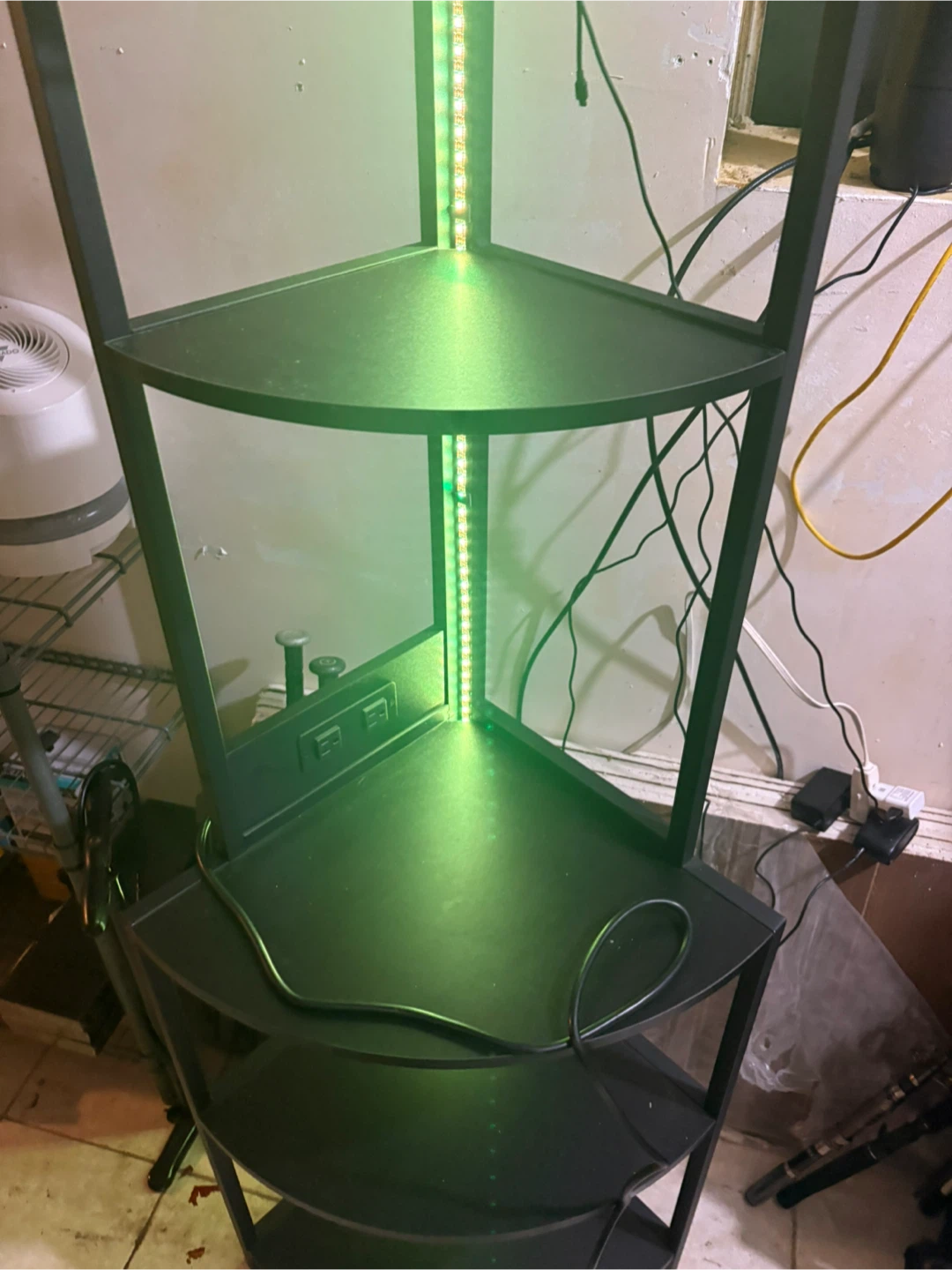 Black Corner Shelf Unit with LED Lights and Outlets - photo 3