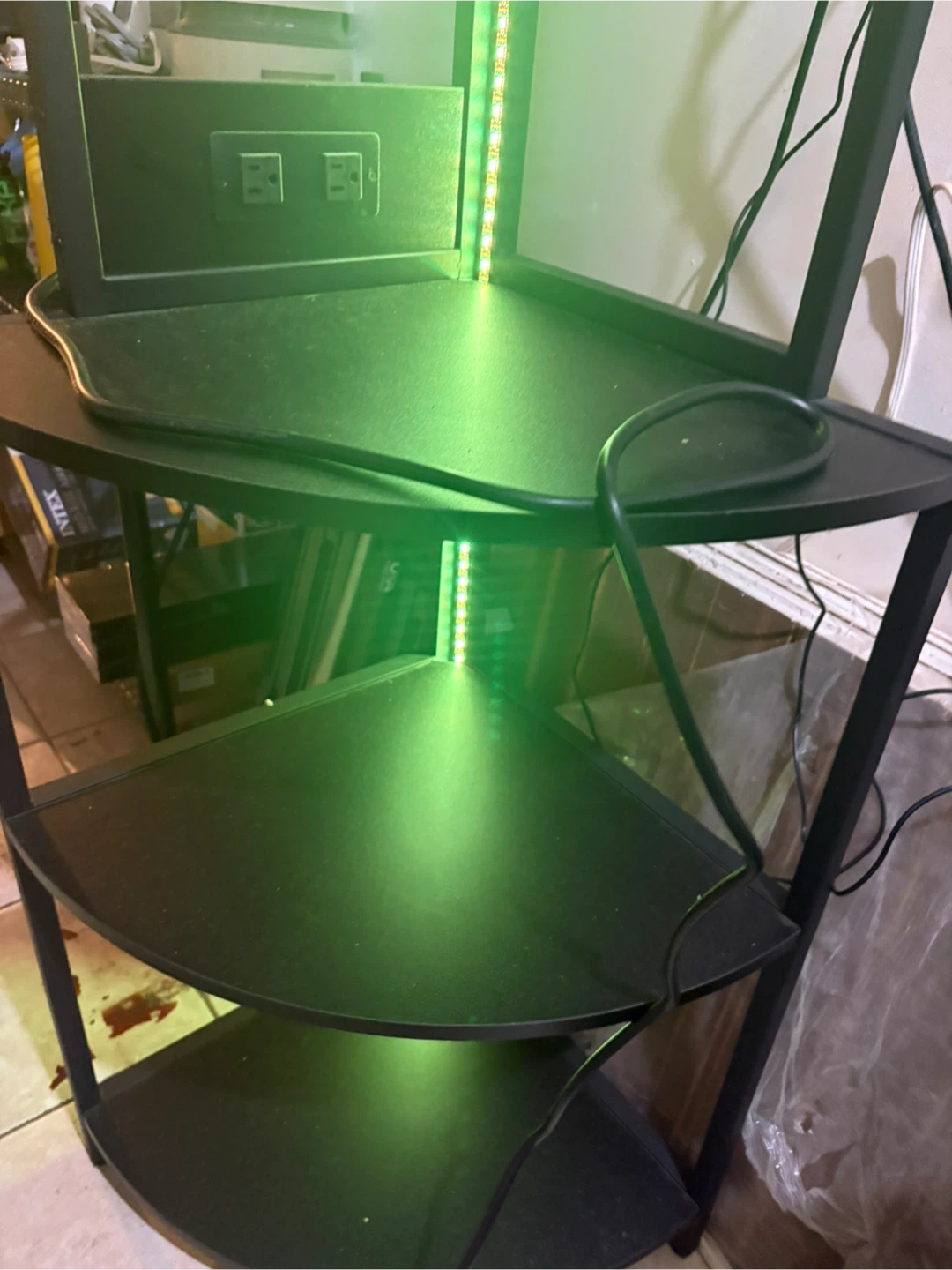 Black Corner Shelf Unit with LED Lights and Outlets - photo 5