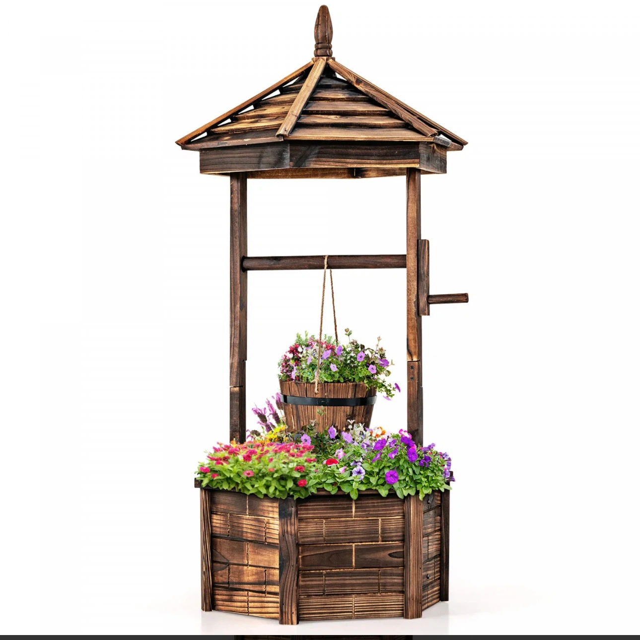 Rustic Wooden Wishing Well Planter