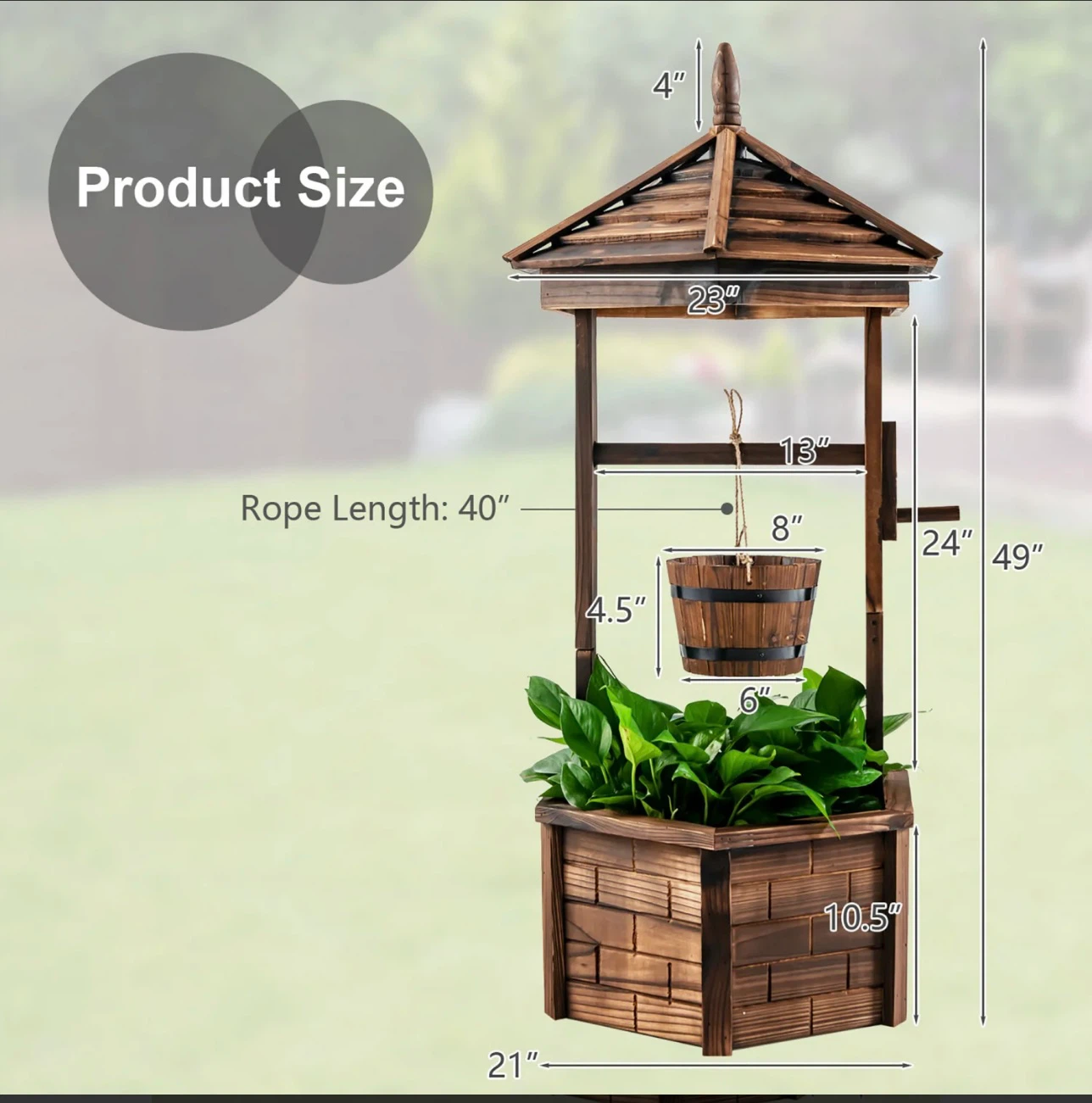 Rustic Wooden Wishing Well Planter - photo 2