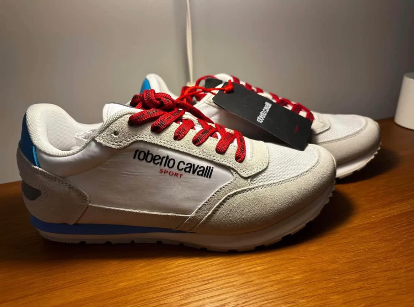Roberto Cavalli Sport Sneakers White Blue Red Lace Size 9