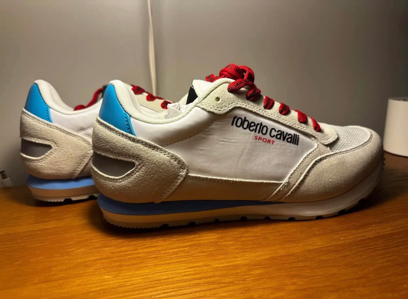 Roberto Cavalli Sport Sneakers White Blue Red Lace Size 9 - photo 2