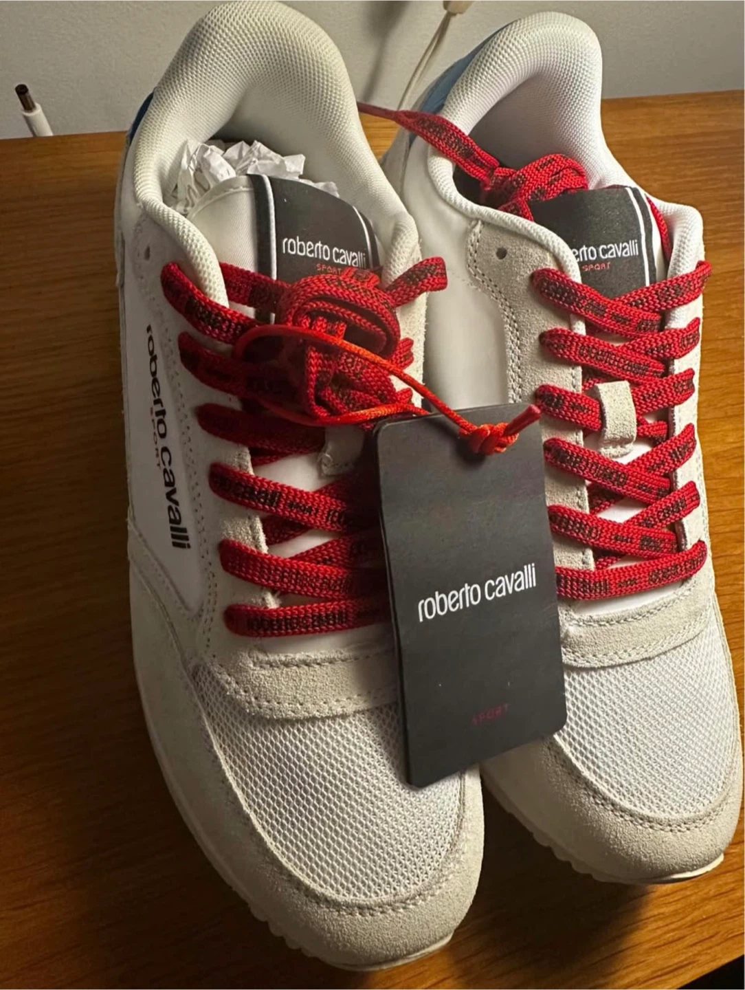 Roberto Cavalli Sport Sneakers White Blue Red Lace Size 9 - photo 5