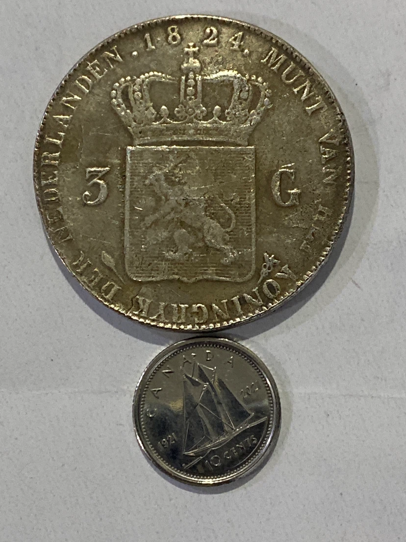 Silver 3 Guilder Coin Netherlands 1824 - photo 3