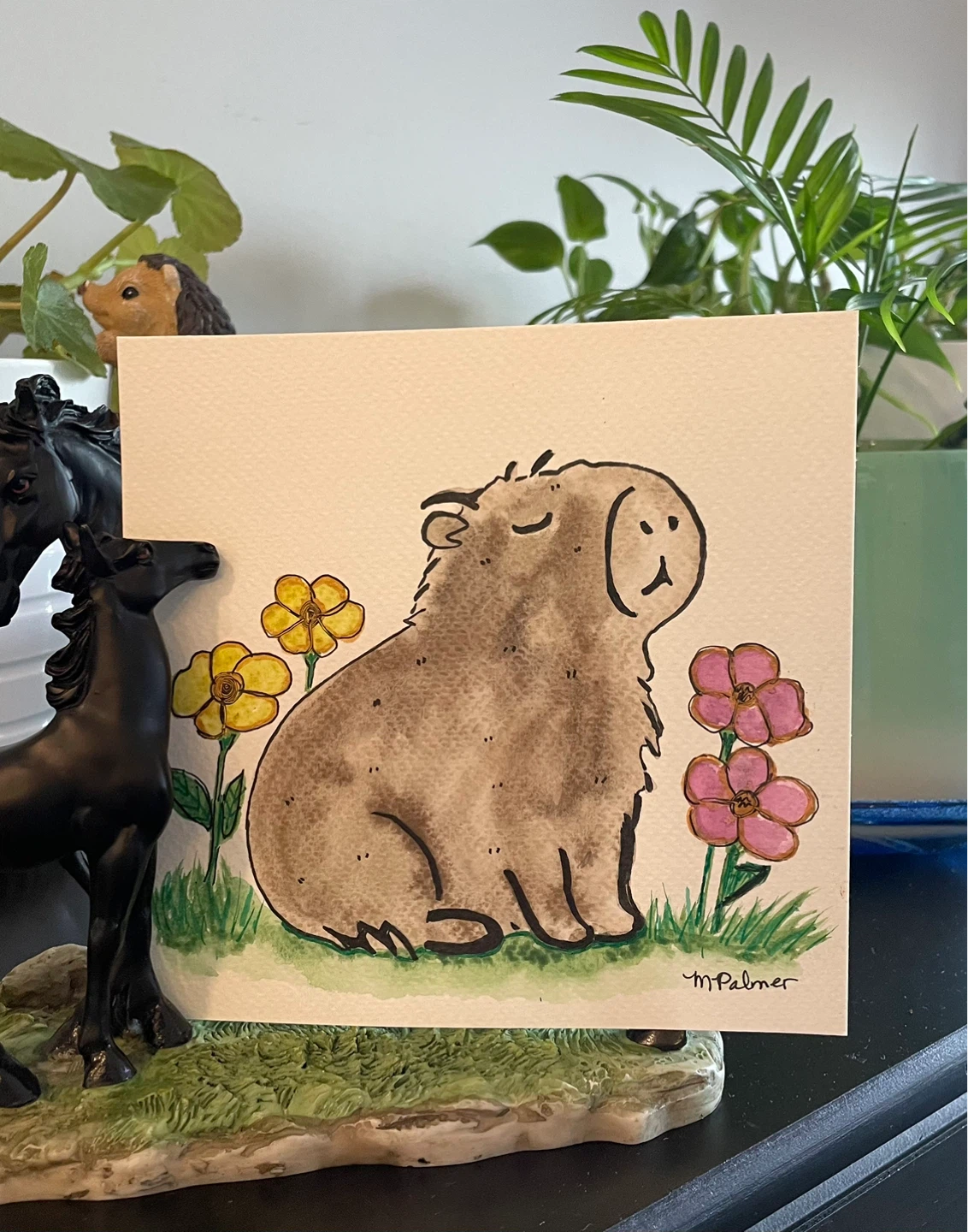 Watercolor Capybara in the Garden