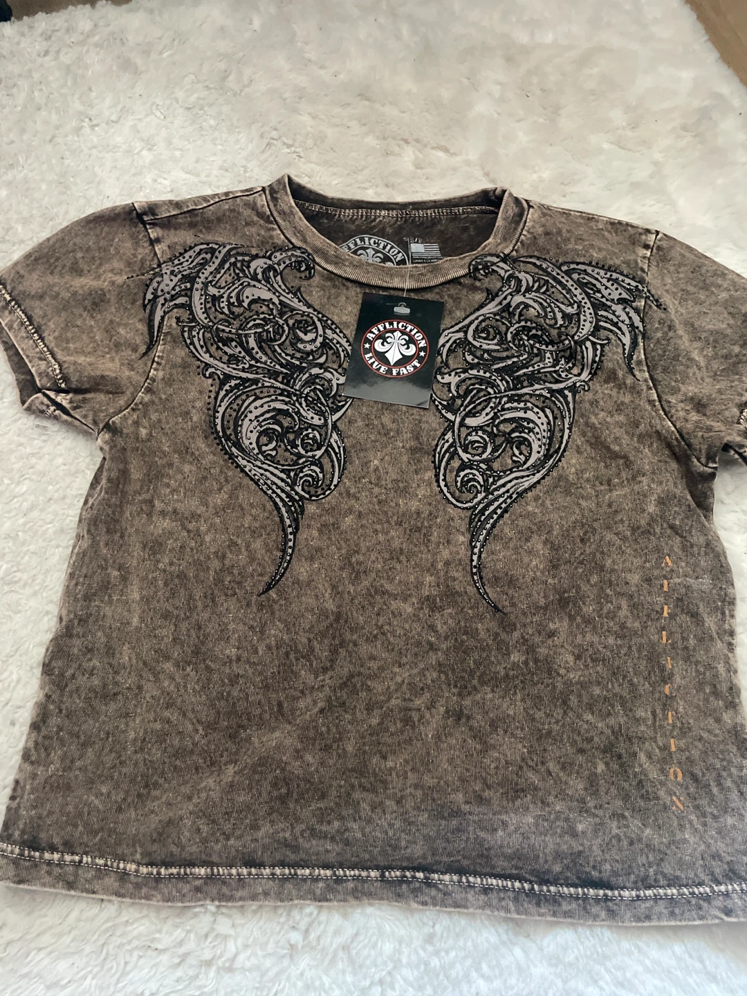 Affliction T-Shirt Men's Medium Brown Graphic Print Short Sleeve