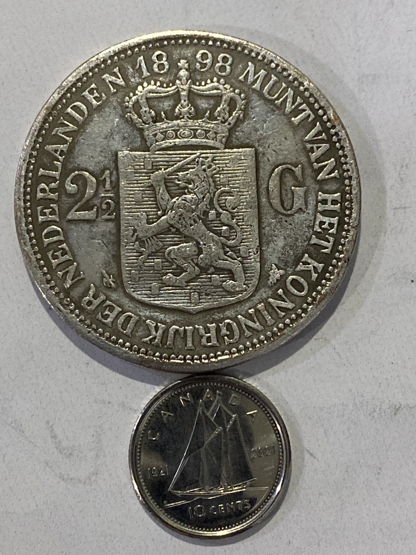 1898 Netherlands silver 2 1/2 Gulden Coin - Wilhelmina - photo 3