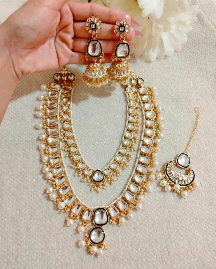 Kundan Necklace Set with Earrings and Tikka