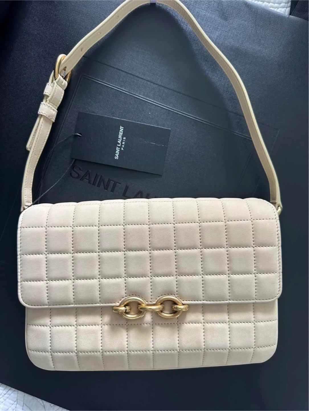 Saint Laurent Paris Quilted Suede Shoulder Bag