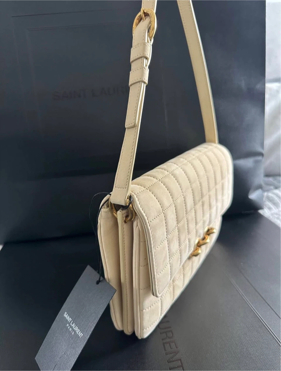 Saint Laurent Paris Quilted Suede Shoulder Bag - photo 3
